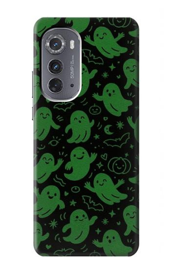 S4087 かわいいおばけ柄 Cute Green Ghost Cartoon Pattern Motorola Edge (2022) バックケース、フリップケース・カバー