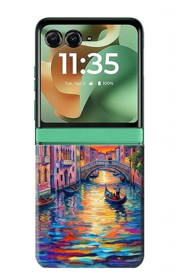 S4083 月夜のベネチア風景 Colorful Painting Moonlit Venice City Motorola Razr 70+,60+, Razr+ (2026, 2025, 2024) バックケース、フリップケース・カバー