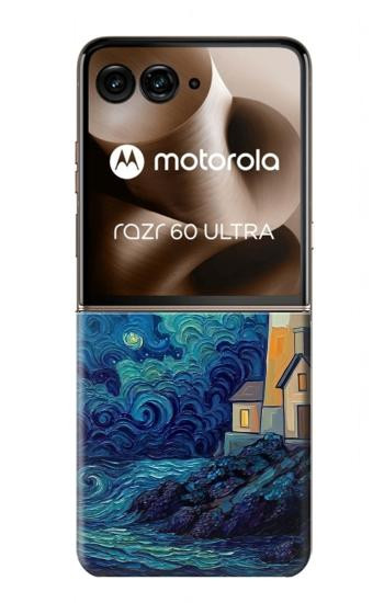 S4092 月夜の灯台風景 Moonlit Lighthouse Coastal Painting Motorola Razr 70 Ultra, 60 Ultra, 50 Ultra, Ultra 2026, Ultra 2025 バックケース、フリップケース・カバー