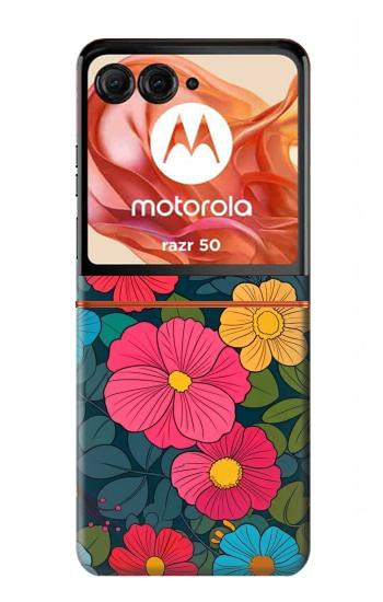 S4105 カラフル花柄 Vibrant Colorful Floral Pattern Motorola Razr 70,60,50, Razr (2026, 2025, 2024) バックケース、フリップケース・カバー