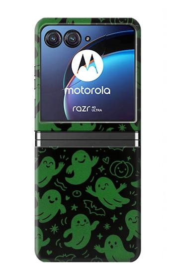 S4087 かわいいおばけ柄 Cute Green Ghost Cartoon Pattern Motorola Razr 40 Ultra バックケース、フリップケース・カバー