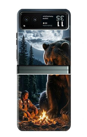 S4095 森のクマ幻想画 Majestic Bear Indian Wilderness Art Motorola Razr 40 バックケース、フリップケース・カバー