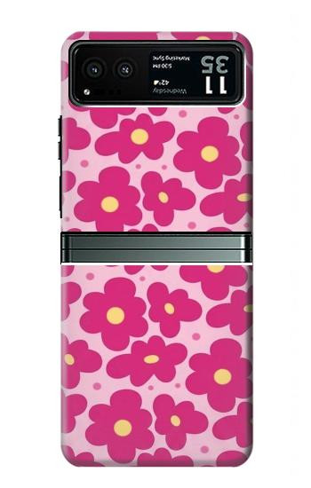 S4097 ピンク花柄 Pink Floral Seamless Pattern Design Motorola Razr 40 バックケース、フリップケース・カバー