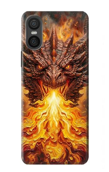 S4090 炎のドラゴンアート Epic Fire Dragon Fantasy Illustration Sony Xperia 10 VI バックケース、フリップケース・カバー