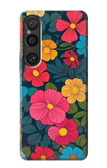 S4105 カラフル花柄 Vibrant Colorful Floral Pattern Sony Xperia 1 VI バックケース、フリップケース・カバー