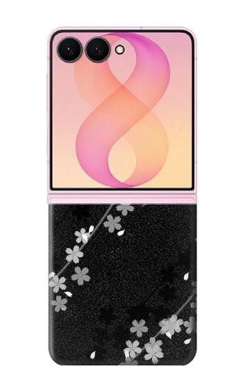 S2544 黒花柄の着物 Japanese Kimono Style Black Flower Pattern Samsung Galaxy Z Flip 8 バックケース、フリップケース・カバー