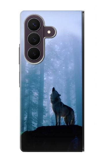 S0935 森の中の野生オオカミのハウリング Wolf Howling in Forest Samsung Galaxy Z Fold 8 Ultra バックケース、フリップケース・カバー