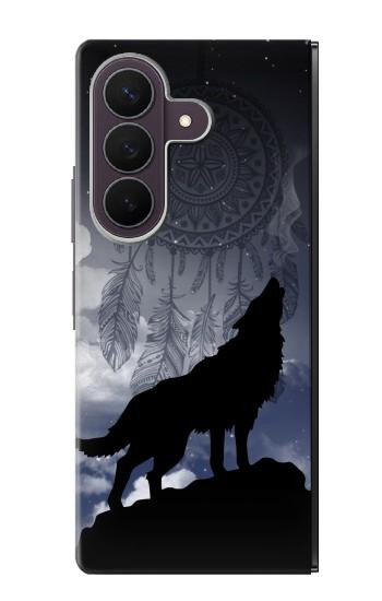 S3011 ドリームキャッチャーオオカミは 月にハウリング Dream Catcher Wolf Howling Samsung Galaxy Z Fold 8 Ultra バックケース、フリップケース・カバー