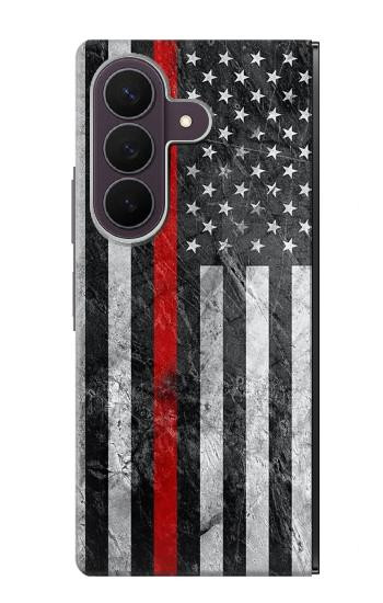 S3687 消防士細い赤い線アメリカの国旗 Firefighter Thin Red Line American Flag Samsung Galaxy Z Fold 8 Ultra バックケース、フリップケース・カバー