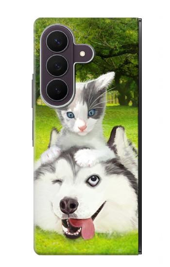 S3795 不機嫌子猫遊び心シベリアンハスキー犬ペイント Kitten Cat Playful Siberian Husky Dog Paint Samsung Galaxy Z Fold 8 Ultra バックケース、フリップケース・カバー