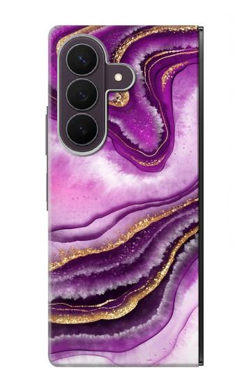 S3896 紫色の大理石の金の筋 Purple Marble Gold Streaks Samsung Galaxy Z Fold 8 Ultra バックケース、フリップケース・カバー