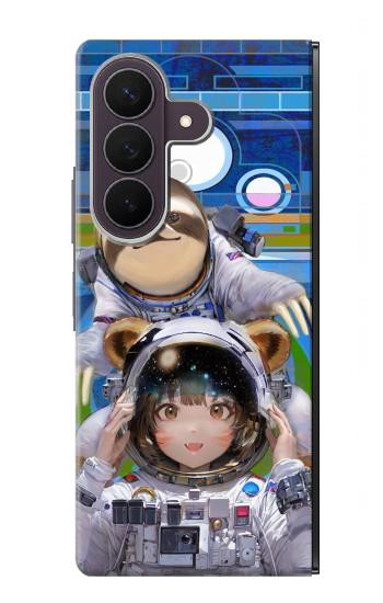 S3915 アライグマの女子 赤ちゃんナマケモノ宇宙飛行士スーツ Raccoon Girl Baby Sloth Astronaut Suit Samsung Galaxy Z Fold 8 Ultra バックケース、フリップケース・カバー