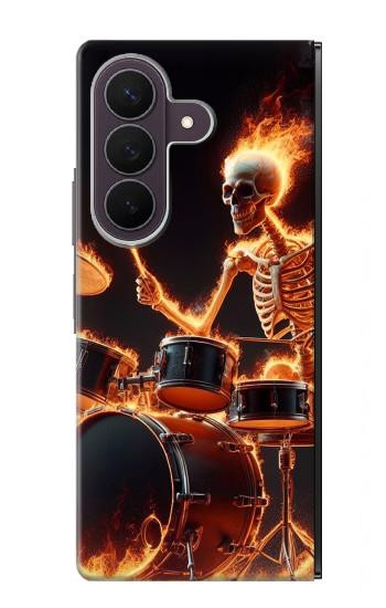 S3985 火の頭蓋骨のドラマー Fire Skull Drummer Samsung Galaxy Z Fold 8 Ultra バックケース、フリップケース・カバー