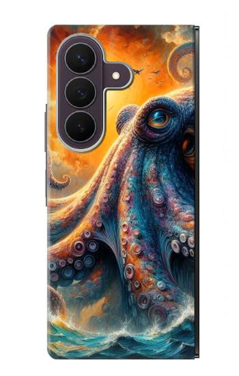 S4003 油絵 巨大タコ Oil Color Painting Giant Octopus Samsung Galaxy Z Fold 8 Ultra バックケース、フリップケース・カバー