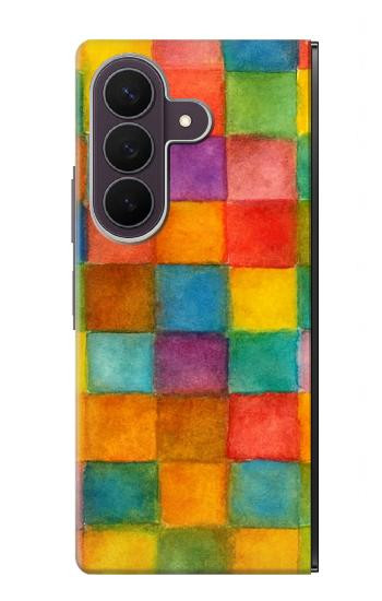 S4077 水彩画 カラフルなチェック柄 Water Color Painting Colorful Check Pattern Samsung Galaxy Z Fold 8 Ultra バックケース、フリップケース・カバー