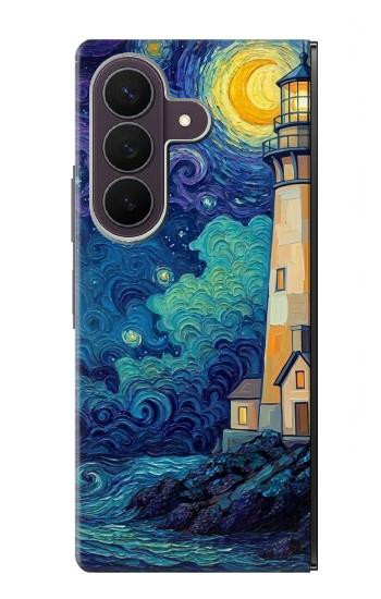 S4092 月夜の灯台風景 Moonlit Lighthouse Coastal Painting Samsung Galaxy Z Fold 8 Ultra バックケース、フリップケース・カバー