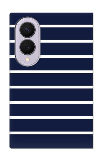 S2767 ネイビーホワイトストライプ Navy White Striped Samsung Galaxy Z Fold 8 バックケース、フリップケース・カバー