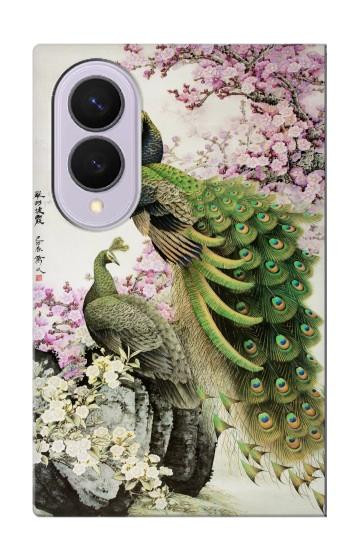 S2773 ピーコック中国の絵画 Peacock Chinese Brush Painting Samsung Galaxy Z Fold 8 バックケース、フリップケース・カバー