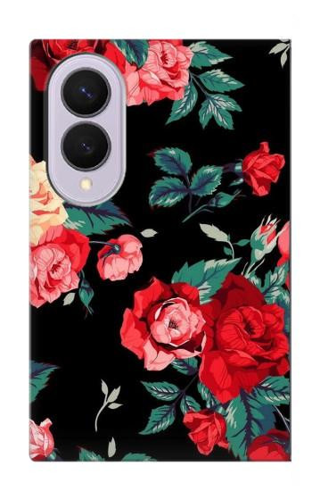 S3112 黒バラ パターン Rose Floral Pattern Black Samsung Galaxy Z Fold 8 バックケース、フリップケース・カバー