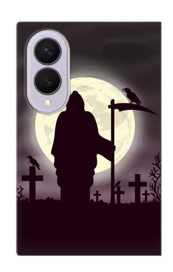 S3262 恐るべき 夜の月 墓地 Grim Reaper Night Moon Cemetery Samsung Galaxy Z Fold 8 バックケース、フリップケース・カバー