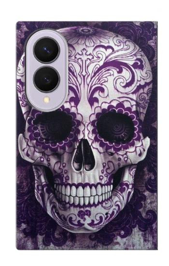 S3582 紫の頭蓋骨 Purple Sugar Skull Samsung Galaxy Z Fold 8 バックケース、フリップケース・カバー