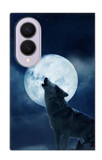 S3693 グリムホワイトウルフ満月 Grim White Wolf Full Moon Samsung Galaxy Z Fold 8 バックケース、フリップケース・カバー
