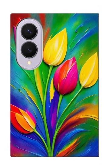 S3926 カラフルなチューリップの油絵 Colorful Tulip Oil Painting Samsung Galaxy Z Fold 8 バックケース、フリップケース・カバー