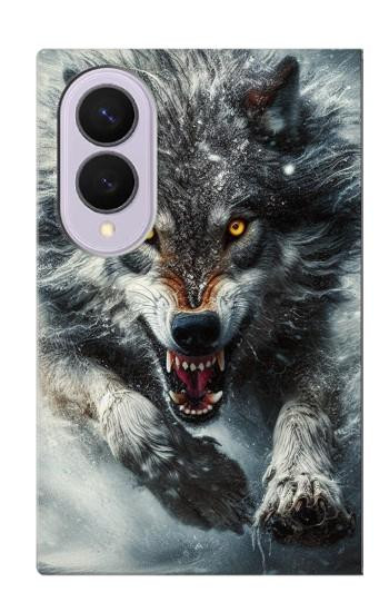 S3965 怒ったオオカミが走る Angry Wolf Running Samsung Galaxy Z Fold 8 バックケース、フリップケース・カバー