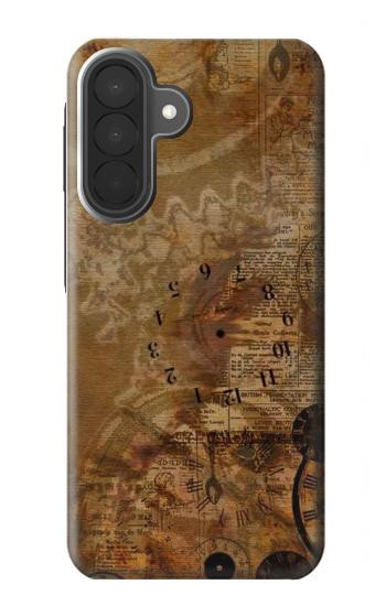S3456 ヴィンテージ紙時計スチームパンク Vintage Paper Clock Steampunk Samsung Galaxy A27 バックケース、フリップケース・カバー