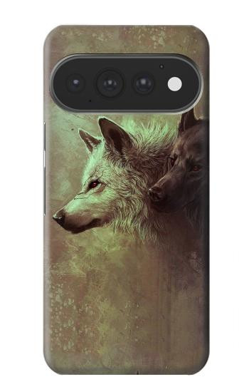 S0931 白狼と黒狼 White Black Wolf Google Pixel 11, 11 Pro バックケース、フリップケース・カバー