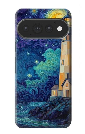 S4092 月夜の灯台風景 Moonlit Lighthouse Coastal Painting Google Pixel 11, 11 Pro バックケース、フリップケース・カバー