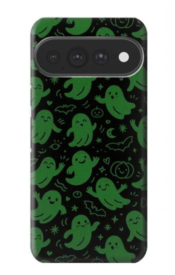 S4087 かわいいおばけ柄 Cute Green Ghost Cartoon Pattern Google Pixel 11 Pro XL バックケース、フリップケース・カバー