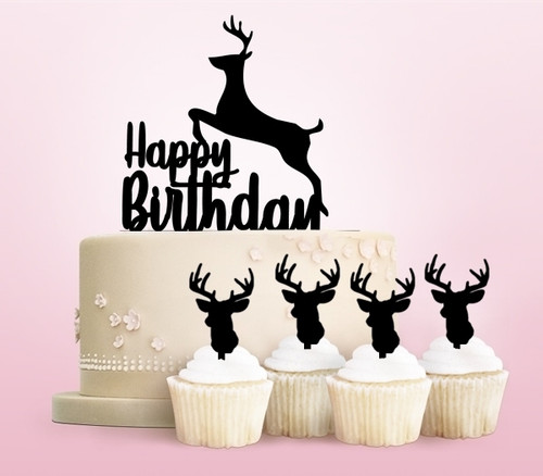 TC0029 お誕生日おめでとう トナカイ Happy Birthday Reindeer アクリル製 ケーキカップケーキトッパー トッパー ケーキスティック 結婚式　誕生日　パーティー　装飾用品　アクセサリー　11本
