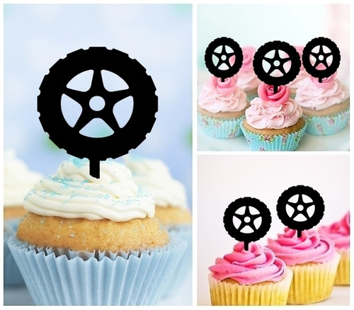 TA0938 トラックホイール Truck Wheel アクリル製 カップケーキトッパー ケーキトッパー ケーキスティック 結婚式　誕生日　パーティー　装飾用品　アクセサリー　10本