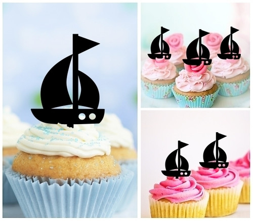 TA1048 帆船 Sailing Boat アクリル製 カップケーキトッパー ケーキトッパー ケーキスティック 結婚式　誕生日　パーティー　装飾用品　アクセサリー　10本