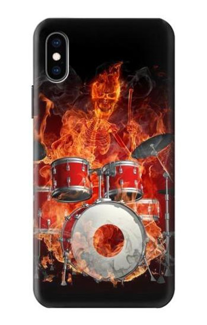 S1431 スカル ドラム ファイア ロック音楽 Skull Drum Fire Rock iPhone X, iPhone XS バックケース、フリップケース・カバー