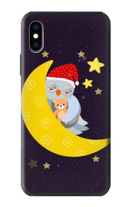 S2849 かわいいスリーピーフクロウ Cute Sleepy Owl Moon Night iPhone X, iPhone XS バックケース、フリップケース・カバー