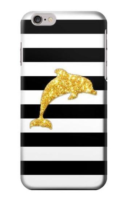 S2882 黒と白のストライプ ゴールドドルフィン Black and White Striped Gold Dolphin iPhone 6 Plus, iPhone 6s Plus バックケース、フリップケース・カバー