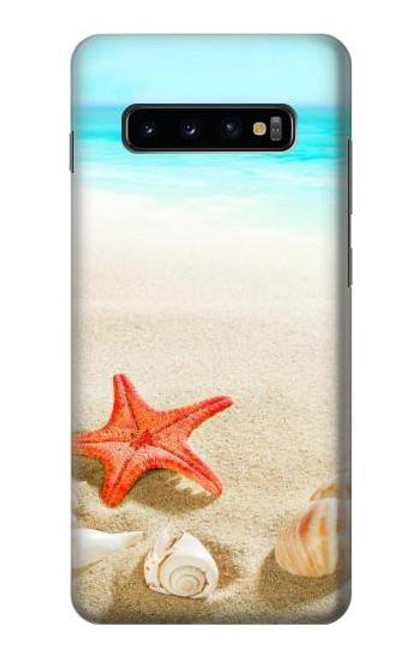 S3212 シーシェルズ・ヒトデ・ビーチ Sea Shells Starfish Beach Samsung Galaxy S10 Plus バックケース、フリップケース・カバー