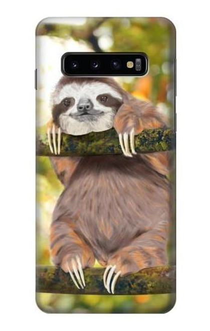 S3138 かわいいナマケモノ  Cute Baby Sloth Paint Samsung Galaxy S10 バックケース、フリップケース・カバー