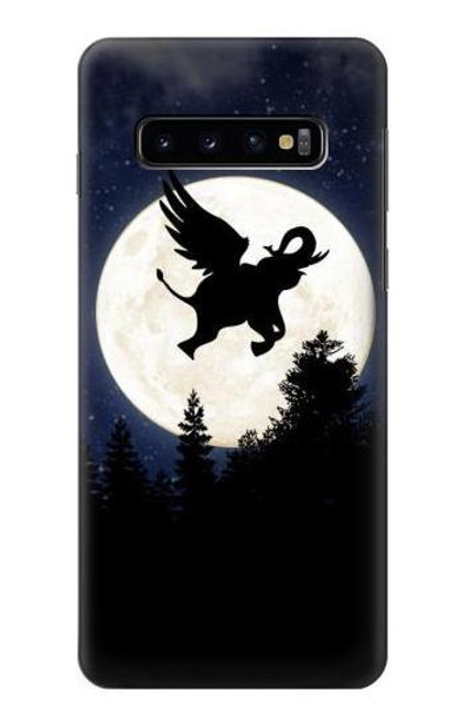 S3323 飛び象満月の夜 Flying Elephant Full Moon Night Samsung Galaxy S10 バックケース、フリップケース・カバー