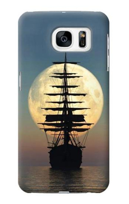 S2897 海賊船 ムーン・ナイト Pirate Ship Moon Night Samsung Galaxy S7 バックケース、フリップケース・カバー