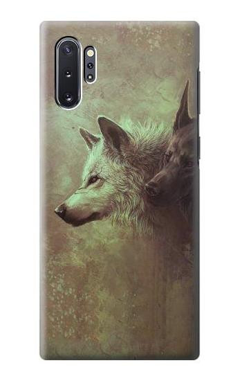 S0931 白狼と黒狼 White Black Wolf Samsung Galaxy Note 10 Plus バックケース、フリップケース・カバー