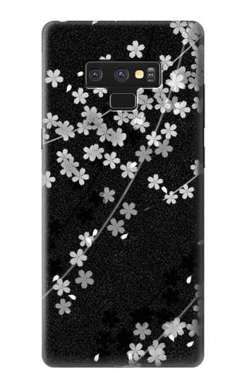 S2544 黒花柄の着物 Japanese Kimono Style Black Flower Pattern Note 9 Samsung Galaxy Note9 バックケース、フリップケース・カバー