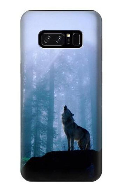 S0935 森の中の野生オオカミのハウリング Wolf Howling in Forest Note 8 Samsung Galaxy Note8 バックケース、フリップケース・カバー