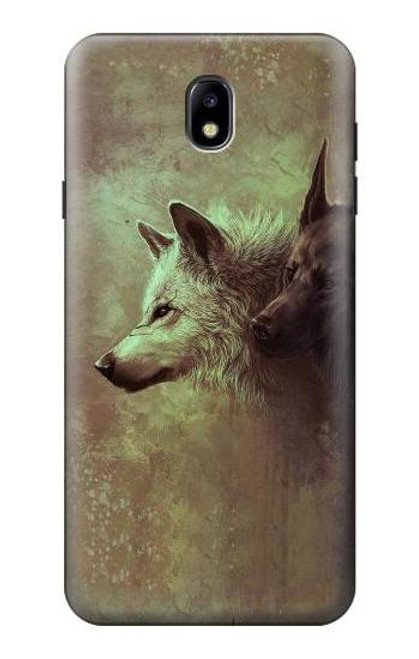 S0931 白狼と黒狼 White Black Wolf Samsung Galaxy J7 (2018) バックケース、フリップケース・カバー