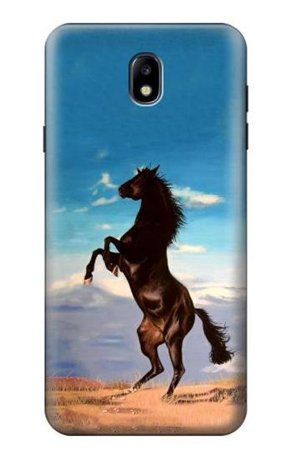S0934 黒野生馬 Wild Black Horse Samsung Galaxy J7 (2018) バックケース、フリップケース・カバー