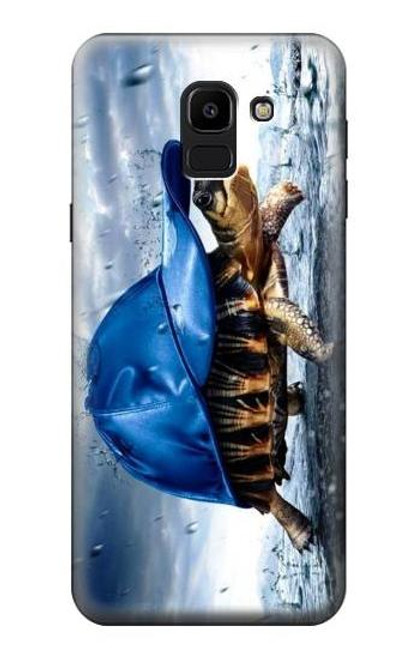 S0084 雨でかめ Turtle in the Rain Samsung Galaxy J6 (2018) バックケース、フリップケース・カバー