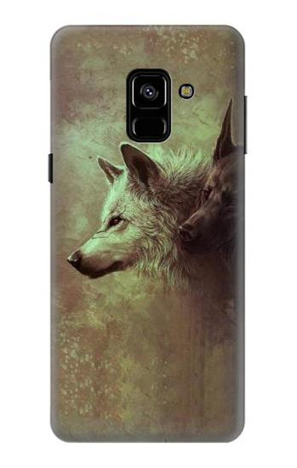 S0931 白狼と黒狼 White Black Wolf Samsung Galaxy A8 (2018) バックケース、フリップケース・カバー