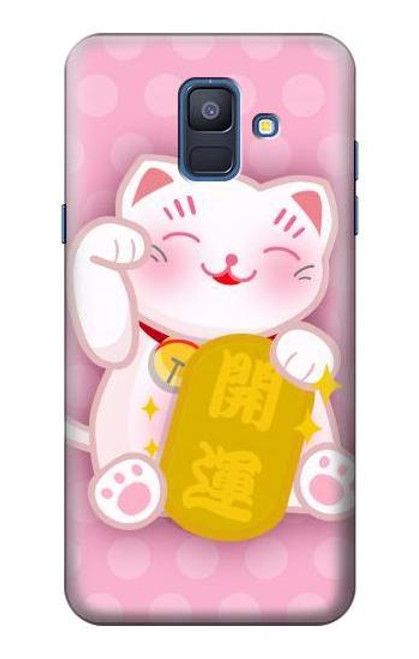 S3025 招き猫 Pink Maneki Neko Lucky Cat Samsung Galaxy A6 (2018) バックケース、フリップケース・カバー